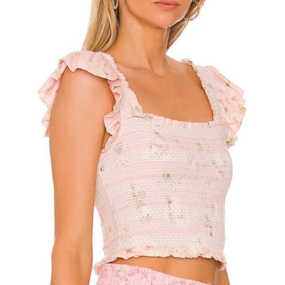 LoveShackFancy Ballet Pink Floral Dallen Crop Top Size XS Coquette Cottagecore